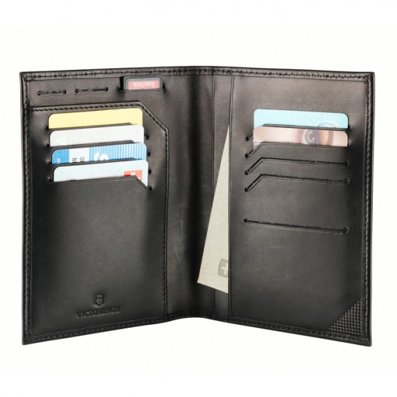 Обложка для паспорта Victorinox Altius Edge Leibnitz с защитой RFID, чёрная, кожа наппа, 11x2x15 см